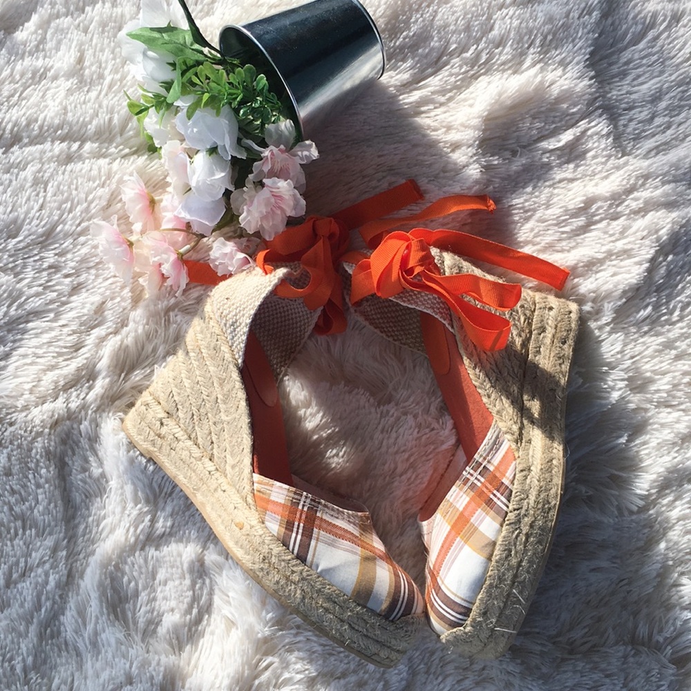 Enzo Angiolini Wedge Espadrille Plaid Tie Sandals